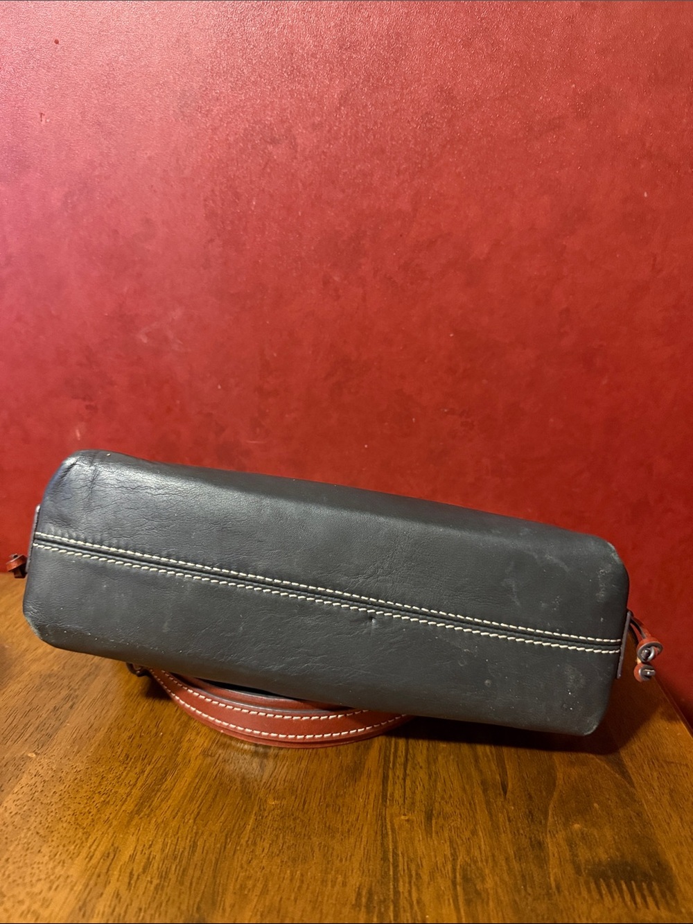 Dooney & Bourke Black Leather Shoulder Bag with Brown Accents - Picture 3 of 5